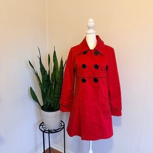 Leshop | Vibrant Red Double Breasted Trench Coat